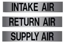 Marking Services plenum rated duct markers are available with black text on metallic grey background