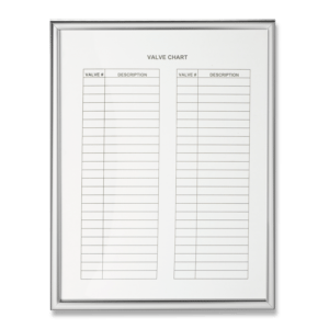 Marking Services offers an aluminum valve chart frame