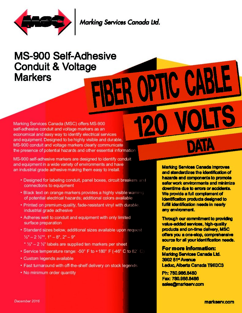 MS900 selfadhesive conduit and voltage markers_Canada Marking Services Canada